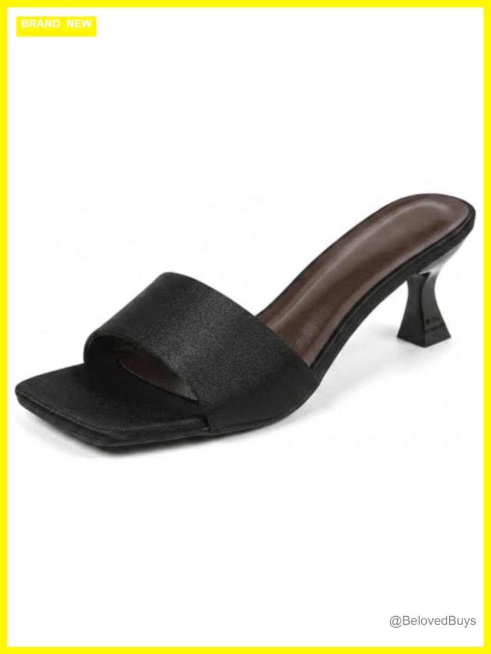 Satin Slide Sandals Kitten Heel Square Toe Slip On Mules
